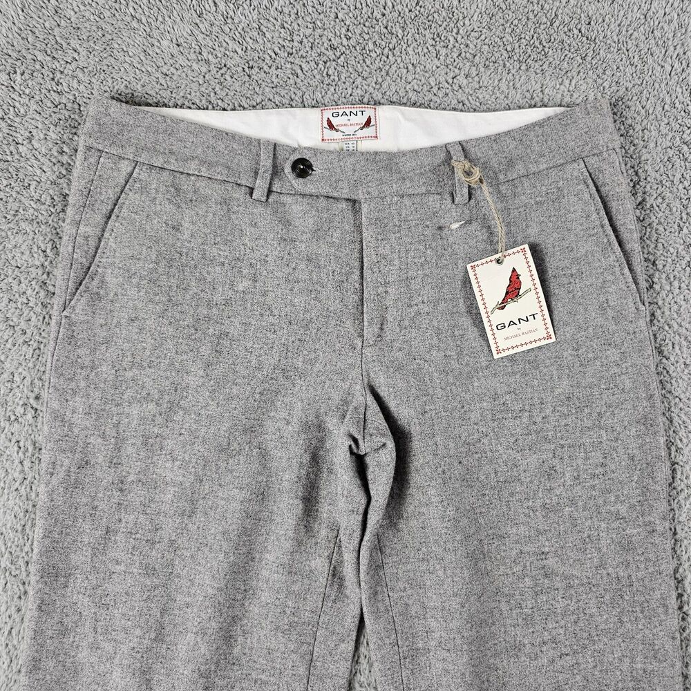 Gant Michael Bastian Pants Womans 36x32 Gray Wool Blend Flannel Wide Flare NEW - Picture 3 of 16